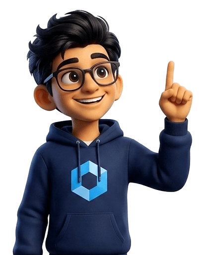 HaxWorld ERP mascot pointing up